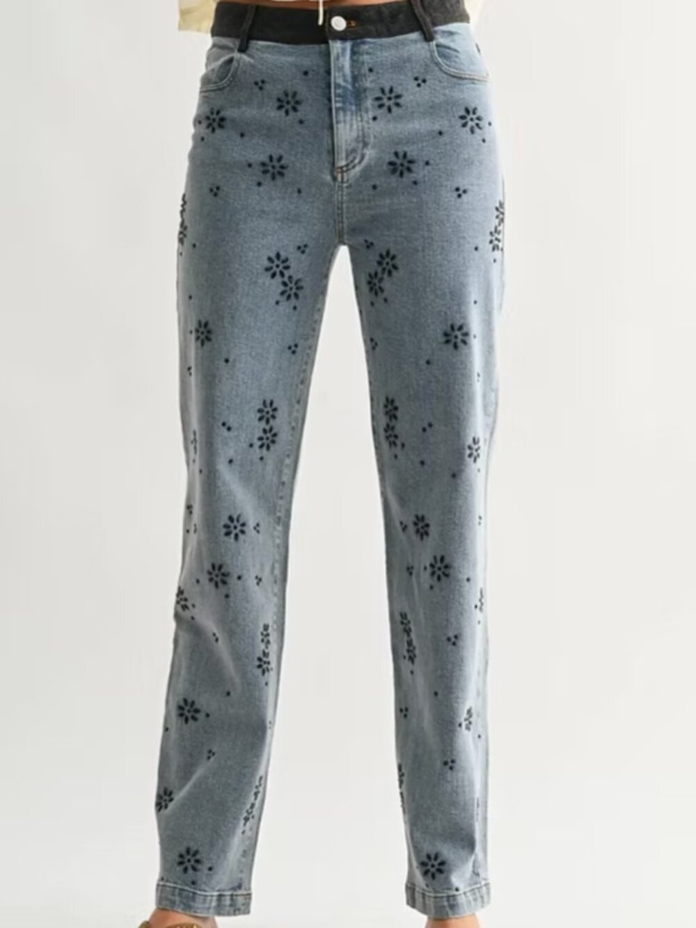 Jeweled Floral Straight Leg Jeans